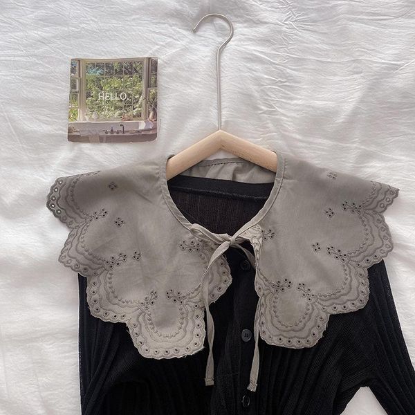

bow ties women shirt detachable fake false collar solid color retro floral printed collars female big lapel half blouse deor, Black;gray