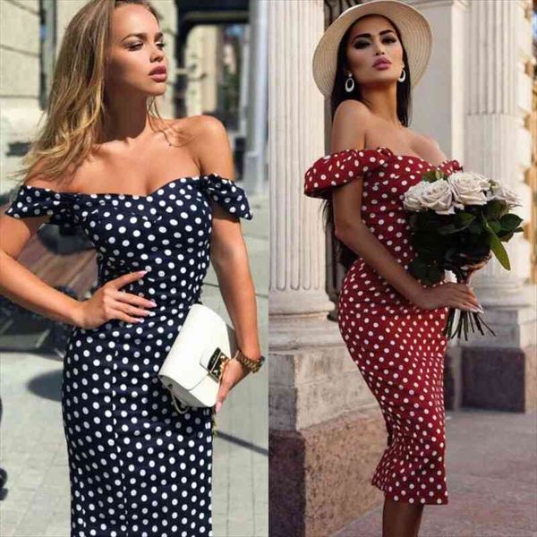 

fashion boho women off shoulder dot slim elegant party dress summer beach midi dress holiday sun dresses, Black;gray