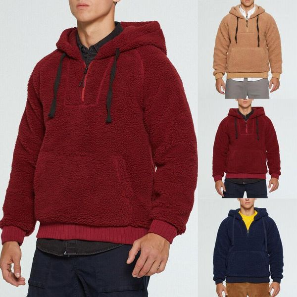 

mens winter fleece fur sweatshirts long sleeve hooded hoodies loose sweatshirt outwear warm soft coat jacket red blue khaki1, Black