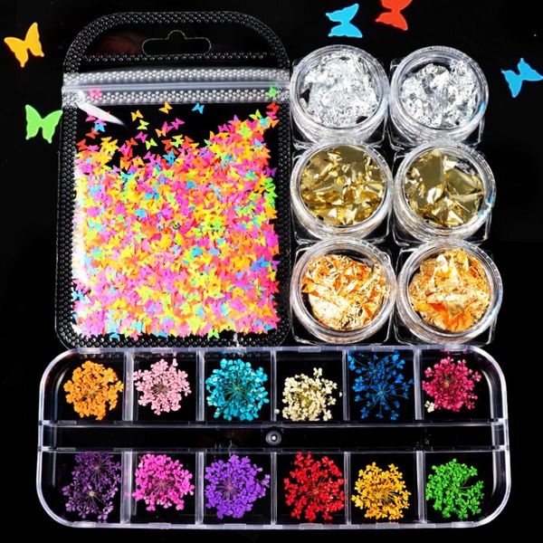 

nail art kits butterfly glitter sequin set colorful 3d embossed decoration spring manicure design accessories tools