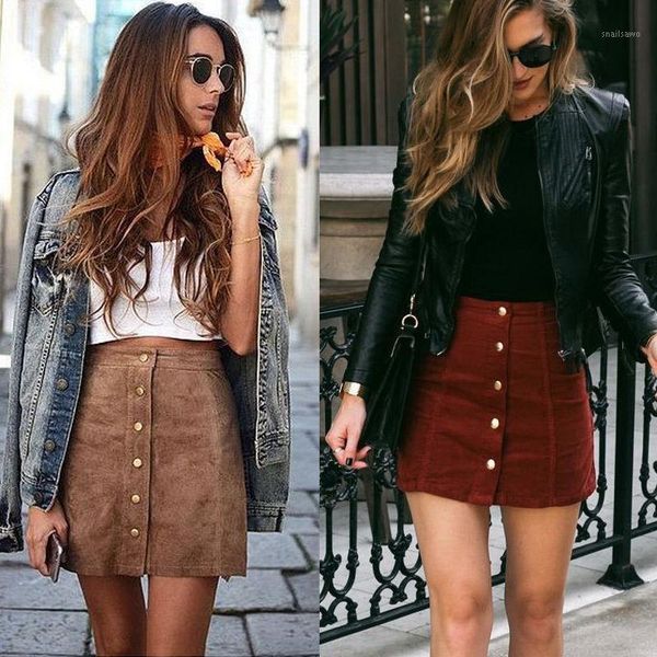 

skirts fashion skirt women plus size supper short high waist streetwear single breasted suede leather lady, Black