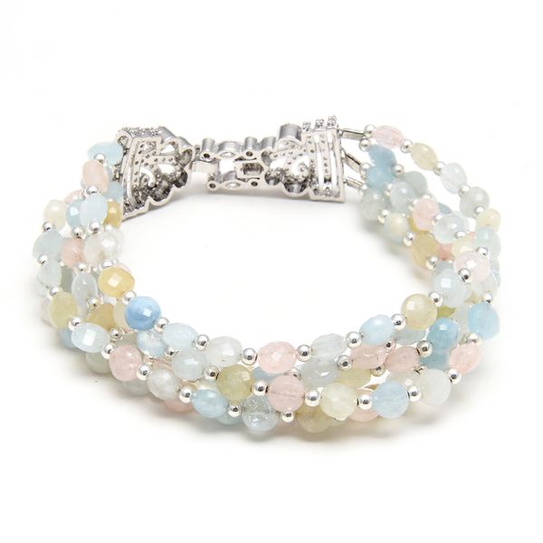 

guaiguai jewelry natural faceted coin shape natural morganite aquamarine bracelet cubic zirconia cz pave clasp ethnic style for women, Black