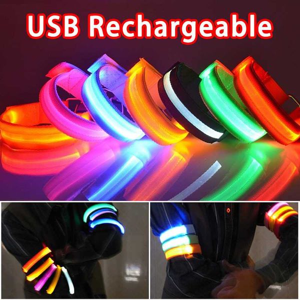 

cycling gloves outdoor sports night running armband led light usb rechargeable safety belt arm leg warning wristband bike bicycle, Black