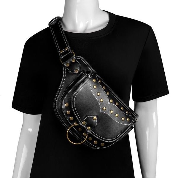

waist bags 2021 bag women rivet pu leather fanny pack fashion belt phone pouch casual black chest shoulder backpack