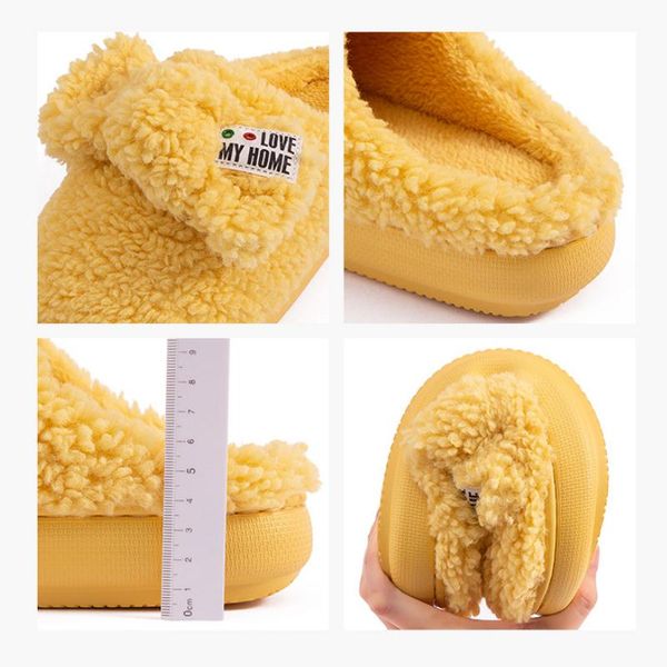 

2020 new women winter warm slippers thick sole indoor lovers platform shoes soft plush anti-slip female male home floor slippers, Black