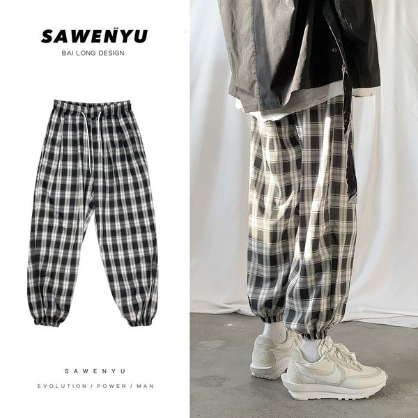 

2021 new novo outono solto xadrez estilo casual masculinas tie dye lpis calas boto voar i0ow, Black