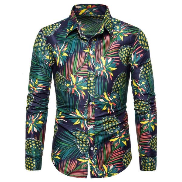 

2021 new men's hawaii 3d digital printing casual long sleeve shirt for men, White;black