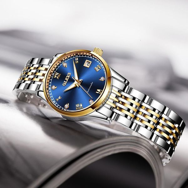 

clock olevs women automatic mechanical fashion simple casual ladies waterproof calendar display rvs, Slivery;brown