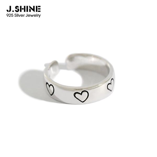 

cluster rings jshine 100% 925 silver ring ins love heart-shaped open cuff wedding sterling jewelry for women decoration, Golden;silver