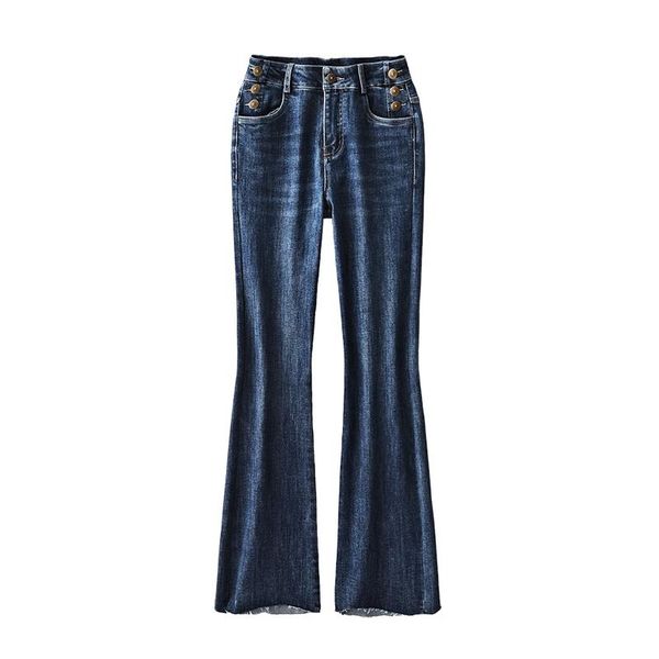 

women's jeans shuchan flare pants full length 68.3% cotton bell bottom for women fashion vintage skinny high street denim, Blue