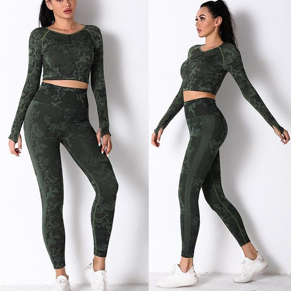 

yoga outfit women long sleeve set 2piece high waist running leggings workout pants gym suits wear clothes