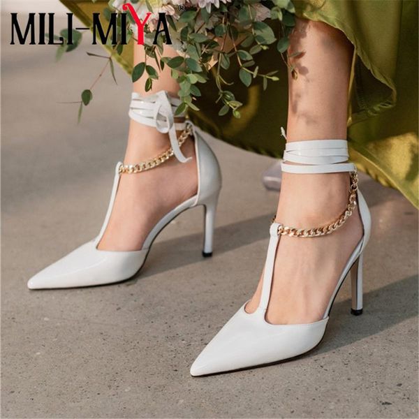 

dress shoes mili-miya pointed toe women genuine leather pumps super high thin heels ankle wrap party plus size 34-41, Black