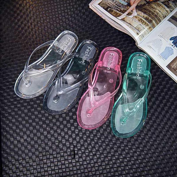 

slippers 2021 summer women casual transparent flip flops beach sandals11, Black