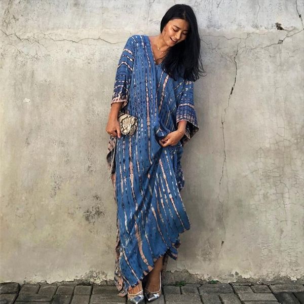 

kaftan beach style loose long women dress tie dyed fashion trend casual bohemian tribal india pattern maxi caftan lady covers, Black;gray
