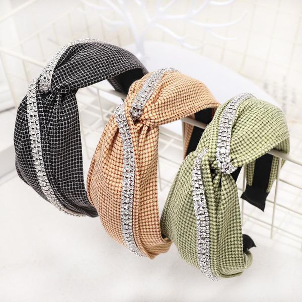 

new fashion rhinestone multicolor lattice pattern wide edge korean womens hairband simple girls makeup hair accessories headband