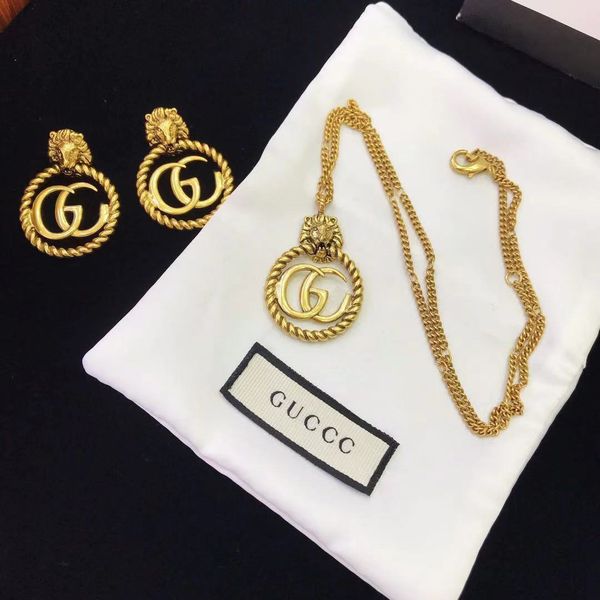 

70% off luxury jewelry gujia pendant necklace temperament net red same double lion head earrings female, Golden