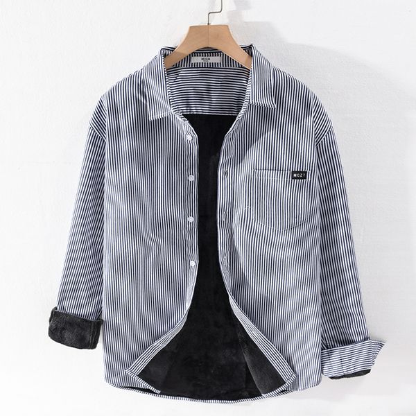 

2021 new inverno e outono novo estilo veret listra quente masculina moda casual confortvel listrado camisas para homem overhemd camisa gkfm, White