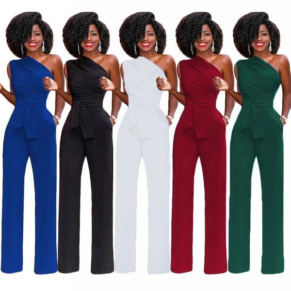 

women's jumpsuits & rompers casual bodysuit one shoulder jumpsuit combishort white black blue monos largos mujer pantalon largo bandage, Black;white