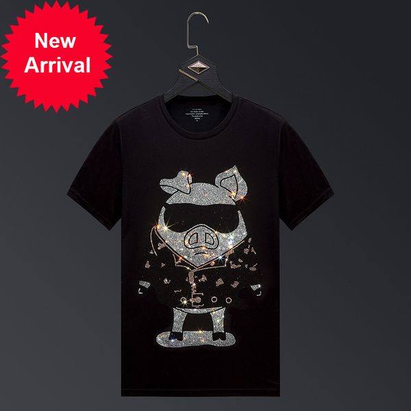 

more size 6xl 2021 cartoon pig strass t male shirt short mark man streetwear thin neck cotton modal tshirt ltoy, White;black