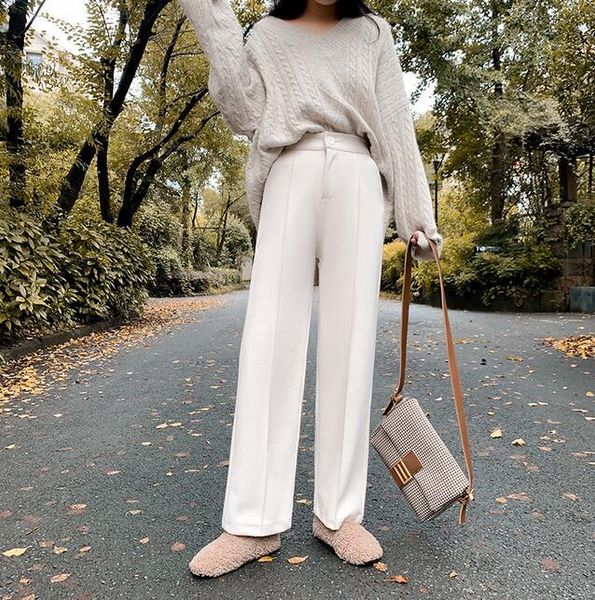 

women's pants & capris autumn winter women trousers thick cotton loose high waist slim fit for ladies, Black;white