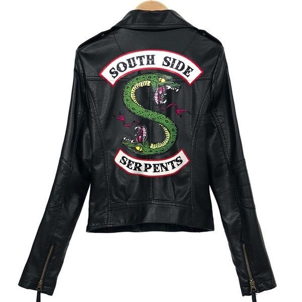 

women's jackets 2021 riverdale pu printed logo southside serpents women streetwear leather jacket, Black;brown