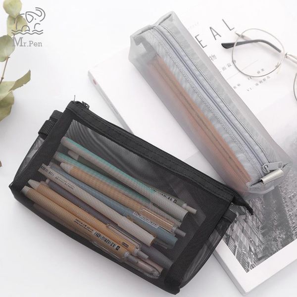 

pencil bags creative mesh case large capacity makeup storage bag pencilcase school pen supplies transparent pouch
