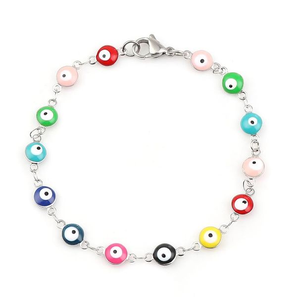 

charm bracelets lady stainless steel evil eye enamel beads silver color bracelet multicolor jewelry for girls couple party accessories, Golden;silver