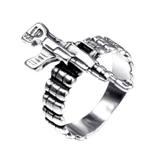 

punk retro pop men's stainless steel pistol rings gesture rifle gun pattern gothic ring wholesale for men, Golden;silver