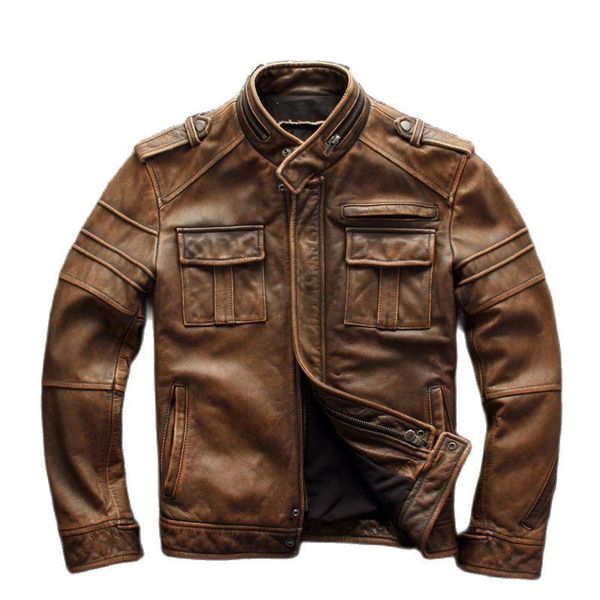 

men's leather & faux s-5xl vintage winter men jacket cow coat motorcycle genuine fall fashion mens clothing, Black