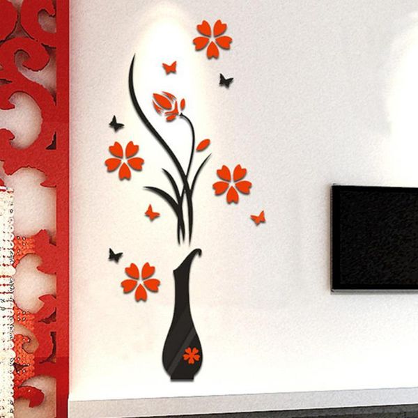 Adesivos de parede multi-peças coloridas vaso de flor 3d acrílico decoração adesivo pluvie pluvie diy arte cartaz casa decoração de casa quarto wallstick 3size