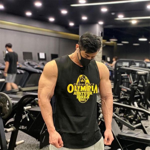 

men' tank summer gyms men fashion sleeveless male bodybuilding fitness clothing breathable quick-drying brand vest top, White;black