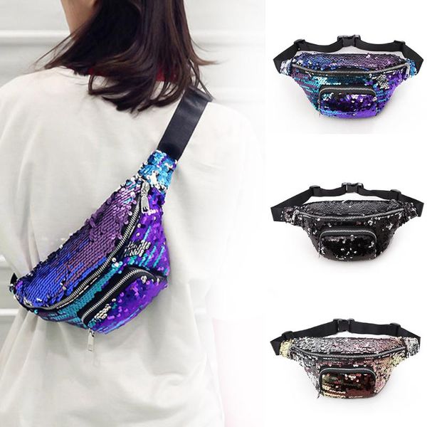 

waist bags 2021 double color sequins bag fashion bling glitter belt phone purse travel handy fanny pack