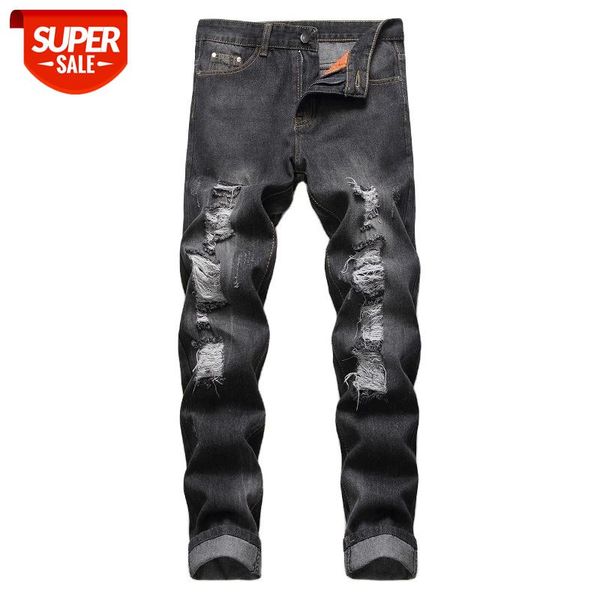 

denim designer hole moto bike jeans ripped for men size 28-38 40 42 2021 autumn spring hip hop punk streetwear #nu9p, Black