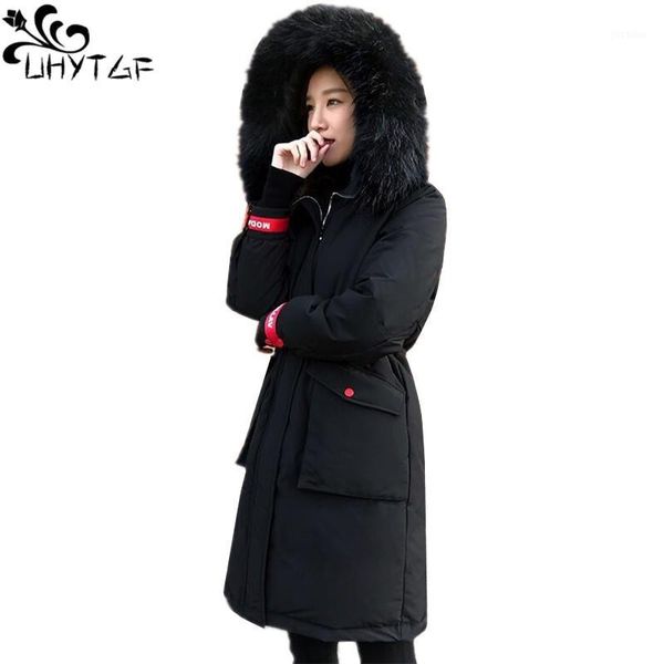 

uhytgf down jacket women winter coat thicken female warm down puffer jacket 6xl plus size women cotton parka outerwear x5891, Black