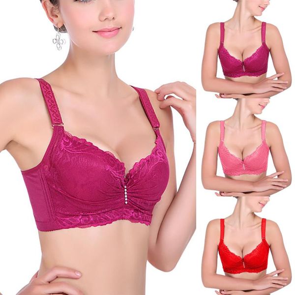 

bralette women's four-breasted push up bra steel ring thin brassier lace underwear embroidery flowers deep v lingerie bras, Red;black