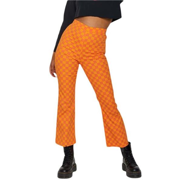 

women's pants & capris women fashion skinny classic high waist plaid printed slim fit flare long streetwear ladies casual trousers, Black;white