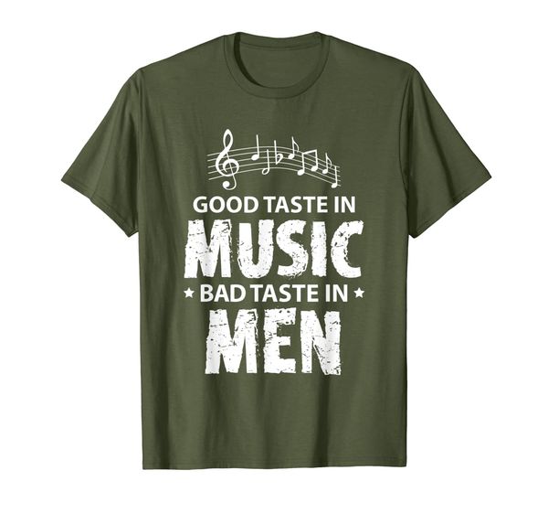 

good taste in music bad taste in men musician girl t-shirt, White;black