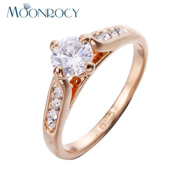 

wedding rings moonrocy drop fashion cubic zirconia rose gold color siver austrian crystal engagement ring for women, Slivery;golden