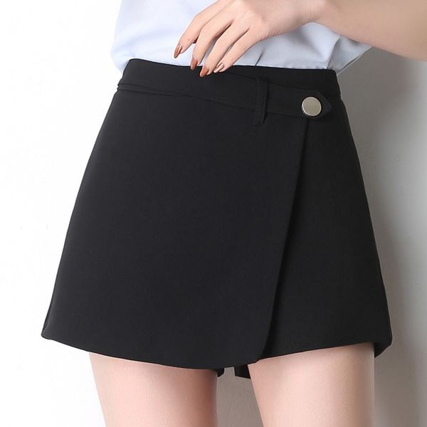 

summer shorts for women high waist casual irregular wide leg short slim cotton plus size solid shorts skirts 210306, White;black