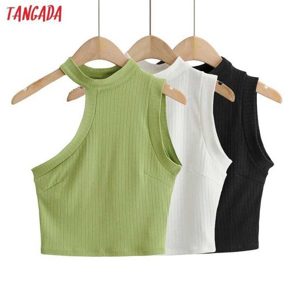 

tangada summer women hollow out green tank sleeveless backless female 4p67 210609, White