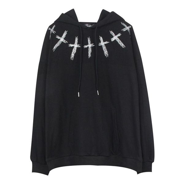 

men's hoodies & sweatshirts dark high street style cross diamond print hoodie for men instagram fashion hip hop couple coat, Black