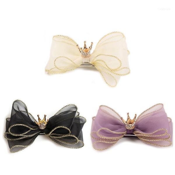 

hair accessories l21e women knotted organza bow hairpin big crown barrette elegant clips1, Slivery;white