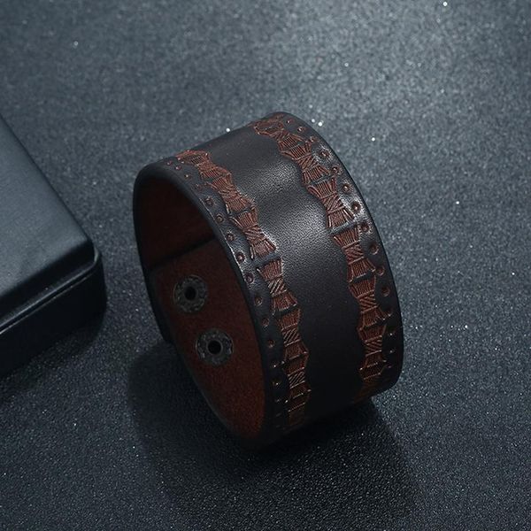 

eif dock new fashion men wide genuine leather bracelet brown wide cuff bracelets & bangles vintage punk wristband men jllcti