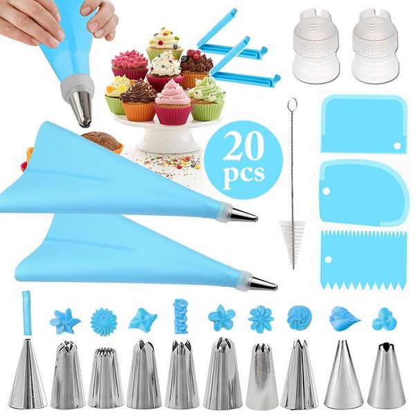 

baking & pastry tools 20pcs cake decorating piping tips bags plastic couplers reusable smoother accessories kitchen gadgets