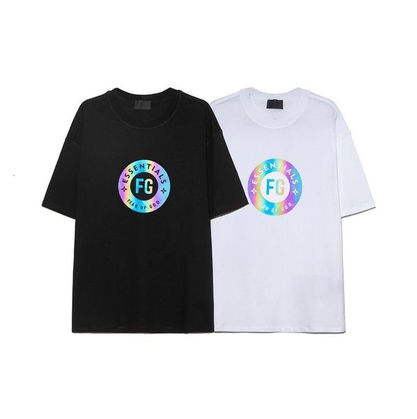 

fashion t shirt fog double line essenitals colorful letter printing short sleeve high street trend loose couple, White;black