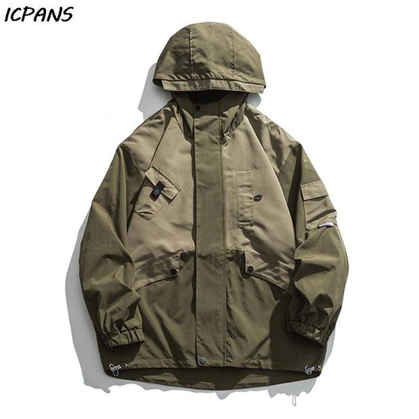 

men's jackets streetweawr military for men women with hooded vintage autumn loose coat oversized 2021 pockets outwear jacket, Black;brown