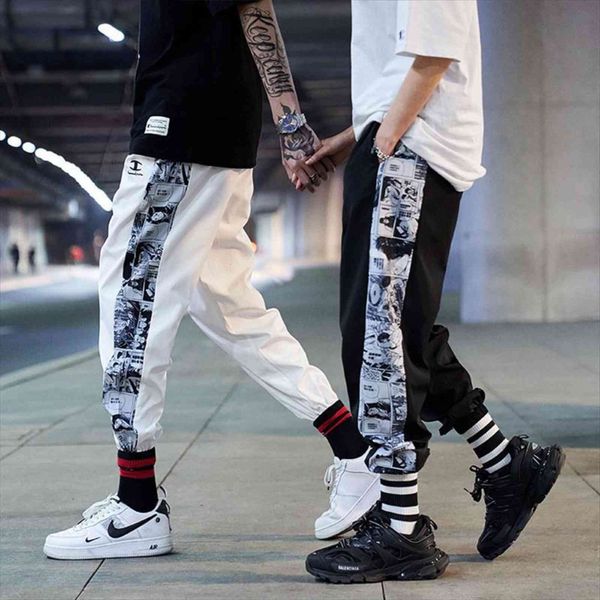 

side anime print harem women pant fashion trends clothing teens hip hop trousers japanese streetwear joggers sweatpants, Black