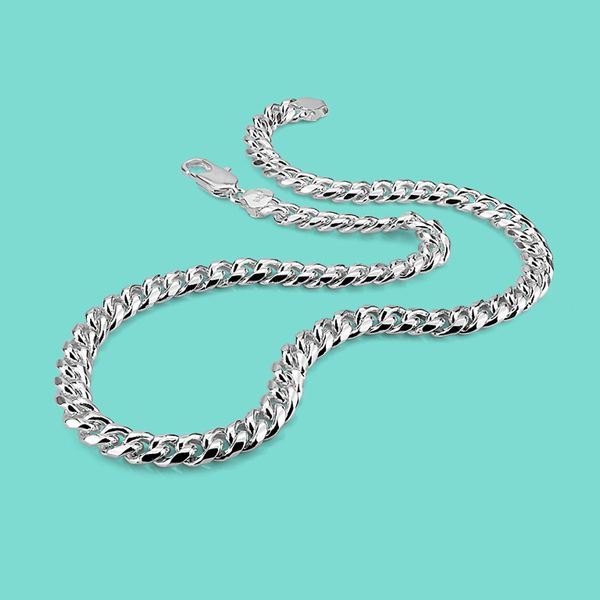 

8-10mm cold cuban necklace chain hip hop jewelry collar 925 silver men's rapper fashion sterling silver necklace link collana x0509
