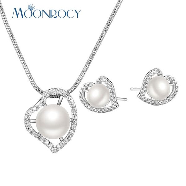 

earrings & necklace moonrocy silver color cz crystal simulated pearl earring heart jewelry set for women girls gift drop wholesale