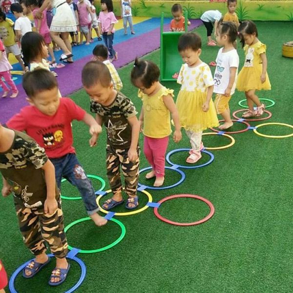 

camp furniture outdoor kids funny physical training sport toys lattice jump ring set game with 10 hoops games intelligence development